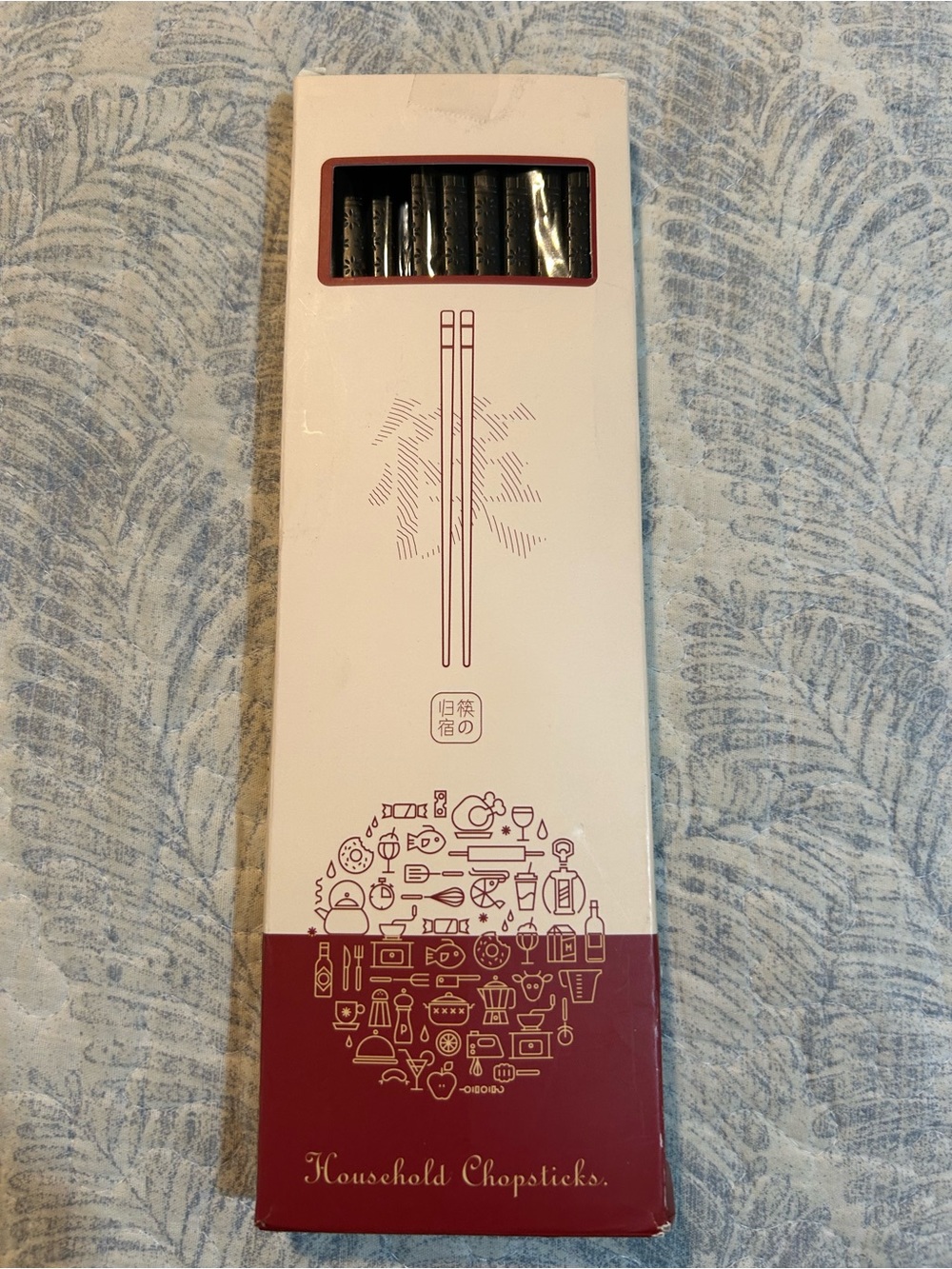 Household Chopsticks - Cream & Burgundy Box 14 pairs